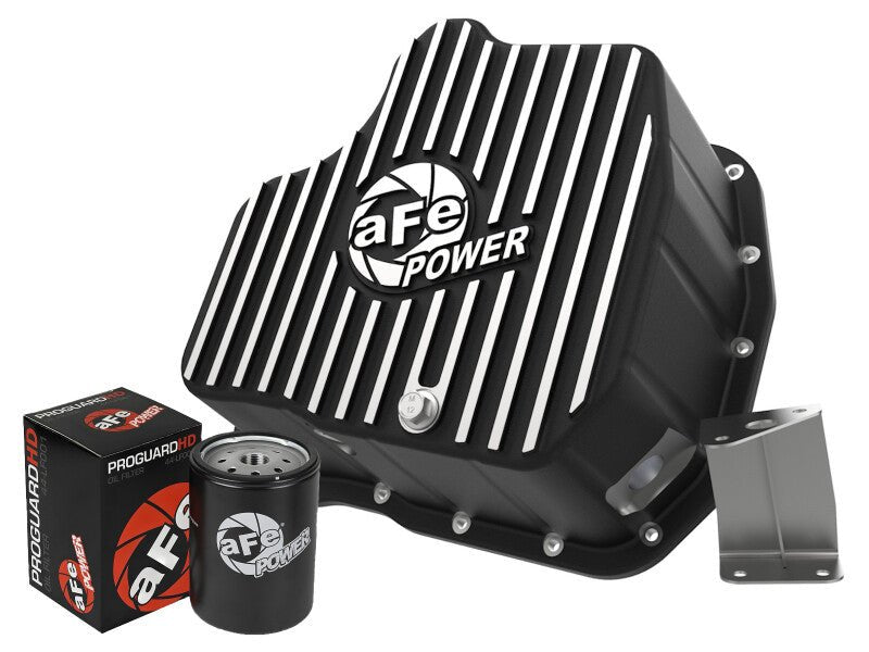 aFe 011 - 16 GM Diesel Trucks V8 - 6.6L LML Engine Oil Pan Black POWER Pro Series w/ Machined Fins - My Store