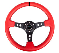 NRG Reinforced Steering Wheel (350mm / 3in. Deep) Red Suede w/Blk Circle Cutout Spokes - My Store