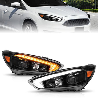 compare product ANZO 15-18 Ford Focus Projector Headlights - w/ Light Bar Switchback Black Housing