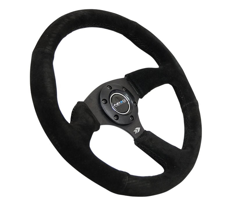 NRG Reinforced Steering Wheel (350mm / 2.5in. Deep) Blk Suede Comfort Grip w/5mm Matte Blk Spokes - My Store