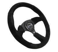 NRG Reinforced Steering Wheel (350mm / 2.5in. Deep) Blk Suede Comfort Grip w/5mm Matte Blk Spokes - My Store