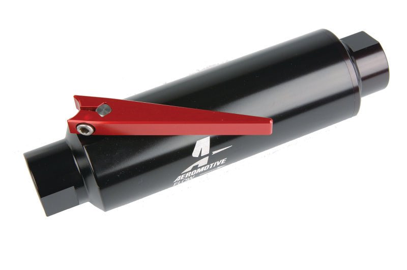 Aeromotive In - Line AN - 10 Filter w/Shutoff Valve 100 Micron SS Element - Black Anodize Finish - My Store