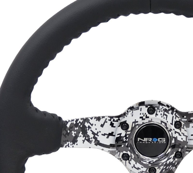 NRG Reinforced Steering Wheel (350mm / 3in. Deep) Blk Leather w/Hydrodipped Digi - Camo Spokes - My Store