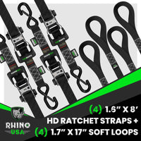 Rhino USA Heavy Duty Ratchet Tie - Down 4 - Pack (Black) 1.6In X 8Ft - My Store