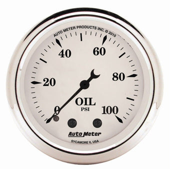 compare product AutoMeter Gauge Oil Press 2-1/16in. 100PSI Mech Old Tyme White