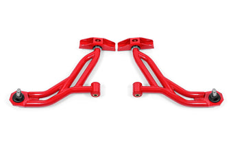 compare product BMR 10-14 Ford Mustang Non-Adj. Lower A-Arms Delrin/Rod End w/ 19mm Tall Ball Joint - Red
