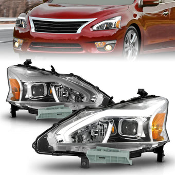 compare product ANZO 13-15 Nissan Altima (w/o Factory HID Bulbs) Projector Headlights - w/ Light Bar Chrome Housing
