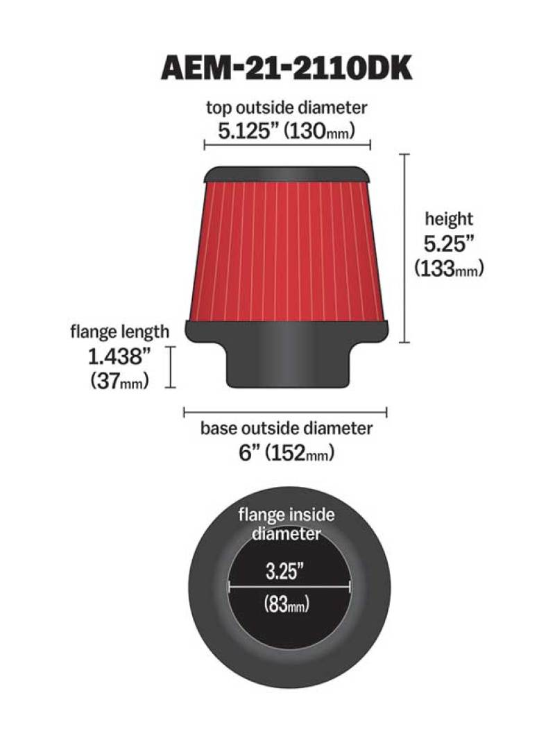 AEM 3.25 in DRY Flow Short Neck 5 in Element Filter - My Store