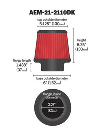 AEM 3.25 in DRY Flow Short Neck 5 in Element Filter - My Store