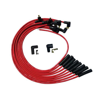 compare product Moroso BBC Over Valve Cover Str Plug Boots Non-HEI Ultra Spark Plug Wire Set - Red