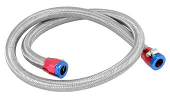 compare product Spectre Stainless Steel Flex Fuel Line 3/8in. ID - 3ft. w/Clamps Red/Blue