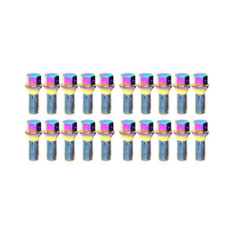 compare product Wheel Mate Mevius Lug Bolt Set of 20 - Neon Chrome 14x1.25 27mm Cone 60 DEG TAP