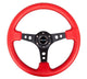 NRG Reinforced Steering Wheel (350mm / 3in. Deep) Red Leather/Blk Stitch w/Blk Spokes (Hole Cutouts) - My Store