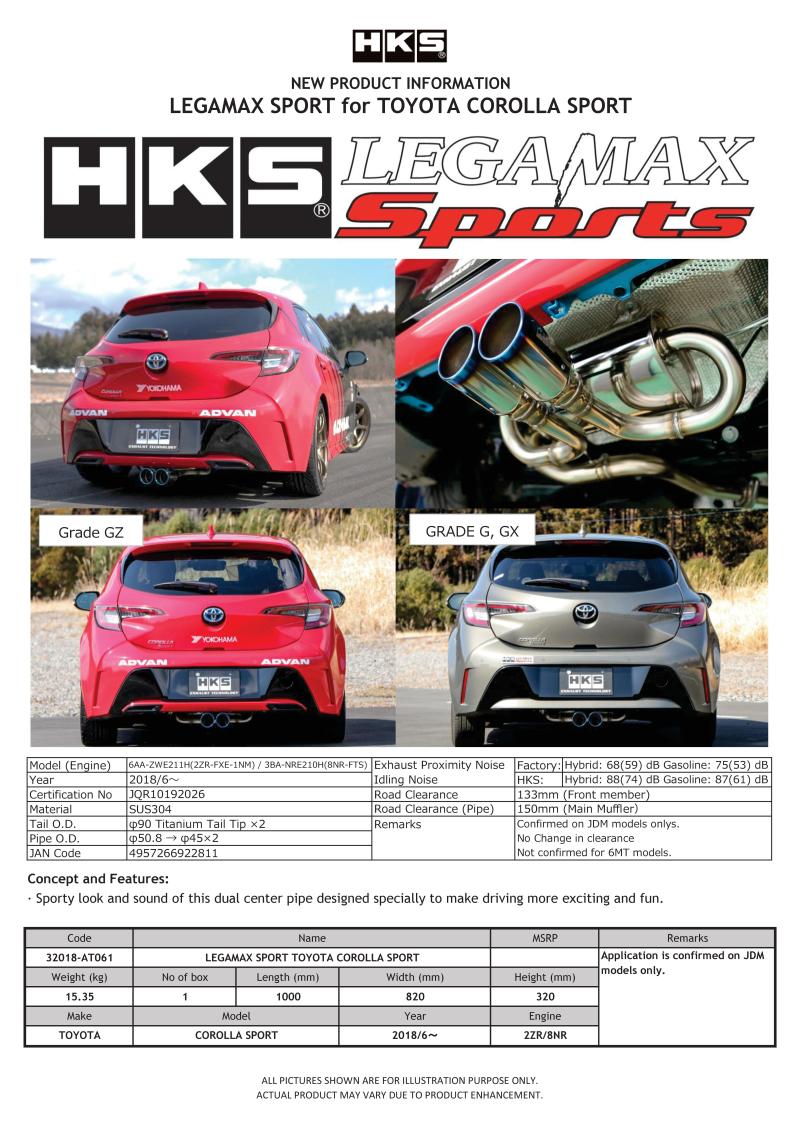 HKS LEGAMAX Sports 2018 Toyota Corolla Sport 2ZR/8NR - My Store