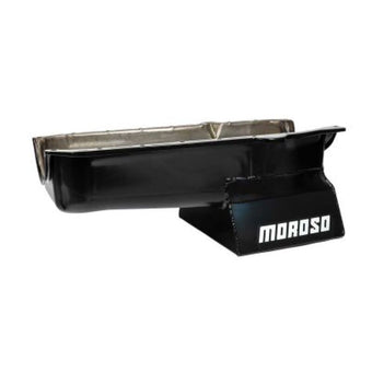 compare product Moroso 1986+ Chevrolet SBC (w/1 Piece Rear Main Seal) Wet Sump 7qt 8.25in Steel Oil Pan - Black