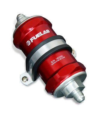 compare product Fuelab 818 In-Line Fuel Filter Standard -6AN In/Out 6 Micron Fiberglass - Red