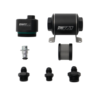 compare product DeatschWerks DWFFR-X 70mm Billet Fuel Filter Regulator - 10 Micron with 6AN Fittings