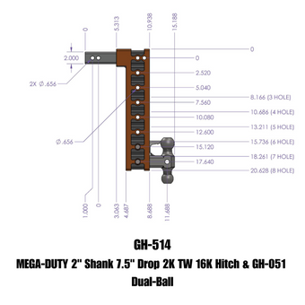 compare product Gen-Y Mega Duty 2in Shank 7.5in Drop 2K TW 16K Hitch w/GH-051 Dual-Ball