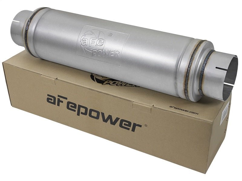 aFe ATLAS Aluminized Steel Muffler 5in Center/Center 24in L x 7in Diameter - Round Body - My Store