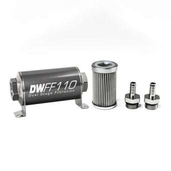 compare product DeatschWerks Stainless Steel 3/8in 10 Micron Universal Inline Fuel Filter Housing Kit (110mm)