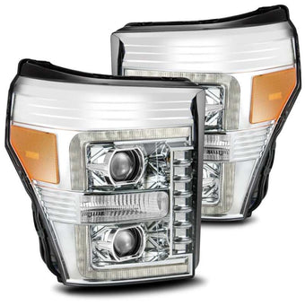 compare product AlphaRex 11-16 Ford F-350 SD LUXX LED Proj Headlights Plank Style Chrm w/Activ Light/Seq Signal/DRL