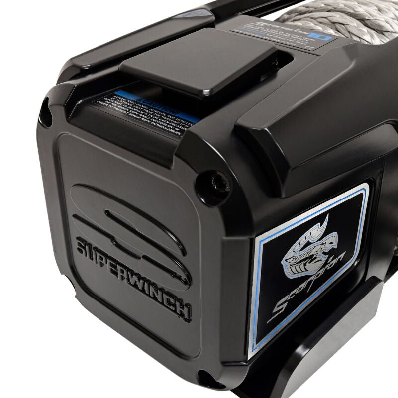 Superwinch 10000 LBS 12V DC 3/8in x 54ft Synthetic Rope Scorpion 10000SR Winch - Black Powdercoat - My Store