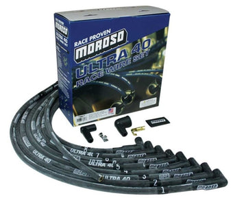 compare product Moroso Chevrolet Small Block Ignition Wire Set - Ultra 40 - Sleeved - HEI - 90 Degree - Black