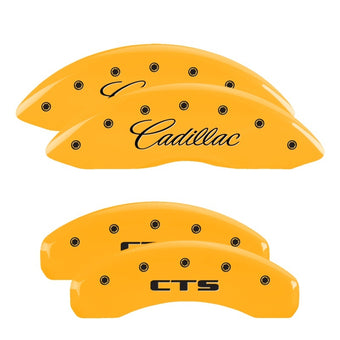 compare product MGP 4 Caliper Covers Engraved Front Cursive/Cadillac Engraved Rear CTS Yellow finish black ch