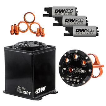 compare product DeatschWerks 5.5L Modular Surge Tank Includes 3 DW200 Fuel Pumps