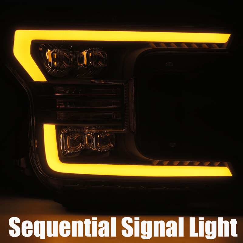AlphaRex 18 - 19 Ford F - 150 NOVA LED Projector Headlights Plank Style Chrome w/ActivLight/Seq Signal - My Store
