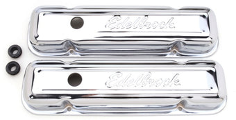 compare product Edelbrock Valve Cover Signature Series Pontiac 1962-1979 301-455 CI V8 Low Chrome