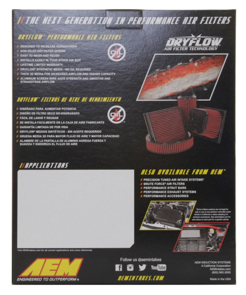 AEM 10 - 19 Toyota 4 Runner V6 - 4.0L F/I DryFlow Filter - My Store