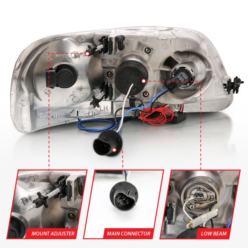 ANZO 1997.5 - 2003 Ford F - 150 Projector Headlights w/ Halo and LED Chrome 1pc - My Store