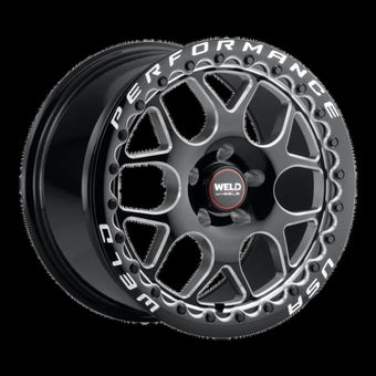 compare product Weld Solana Beadlock 15x10 / 5x115 BP / ET22 / 6.36in BS / 78.1 Dia - Gloss Black Milled Wheel