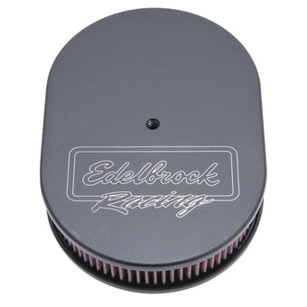 compare product Edelbrock Air Cleaner Victor Series Oval Aluminum Top Cloth Element 11 875In X 8 25In X 3 75In Black