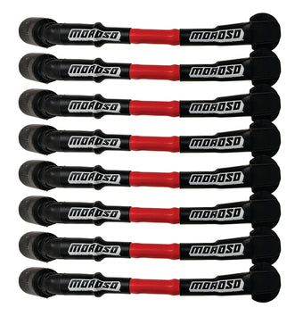 compare product Moroso 9.75in Long Coil On Plug Sleeved Ultra Spark Plug Wire Set - Red