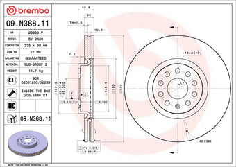 compare product Brembo 21-22 Lexus ES250/19-22 Lexus ES300h/19-22 Lexus ES350/19-22 UX200 Front UV Coated Rotor
