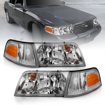 compare product ANZO 1998-2005 Ford Crown Victoria Crystal Headlight Chrome With Bumper Light (OE)