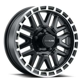 compare product Raceline 953BM Krank 13x4.5in / 5x114.3 BP / -0.125mm Offset / 3.19mm Bore - Black & MACH. Wheel