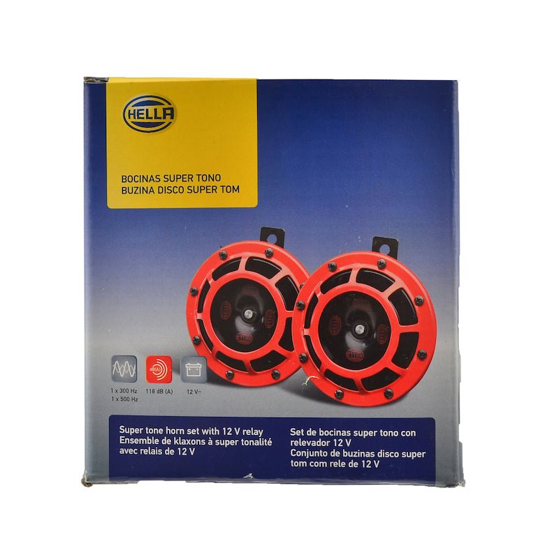Hella Supertone Horn Kit 12V 300/500HZ Red (003399803 = 003399801) - My Store