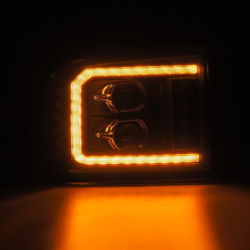 AlphaRex 05 - 07 Ford F250/350/450/550 Super Duty LUXX LED Proj HL Blk w/Actv Light & Seq Sig + SB DRL - My Store