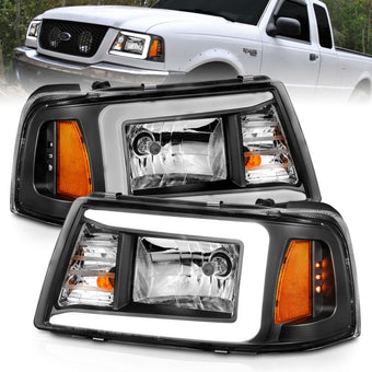 compare product ANZO 2001-2011 Ford Ranger Crystal Headlights w/ Light Bar Black Housing
