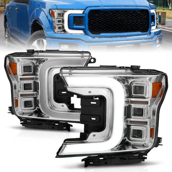 compare product ANZO 18-20 Ford F-150 Full Led Projector Light Bar Style Headlights - Chrome Amber