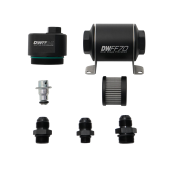 compare product DeatschWerks DWFFR-X 70mm Billet Fuel Filter Regulator - 10 Micron with 8AN Fittings