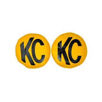 compare product KC HiLiTES Retro 8in Round Yellow Vinyl Light Cover w/ Black KC Logo (Pair)