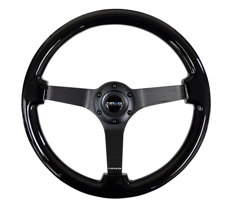 NRG Reinforced Steering Wheel (350mm / 3in. Deep) Black w/Black Chrome Solid 3 - Spoke Center - My Store