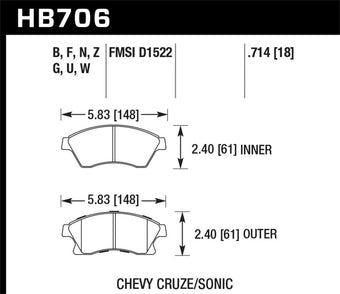 compare product Hawk 11-12 Chevy Cruze Eco/LS/1LT/2LT/LTZ / 12 Sonic LS/LT/LTZ DTC-60 Front Race Brake Pads