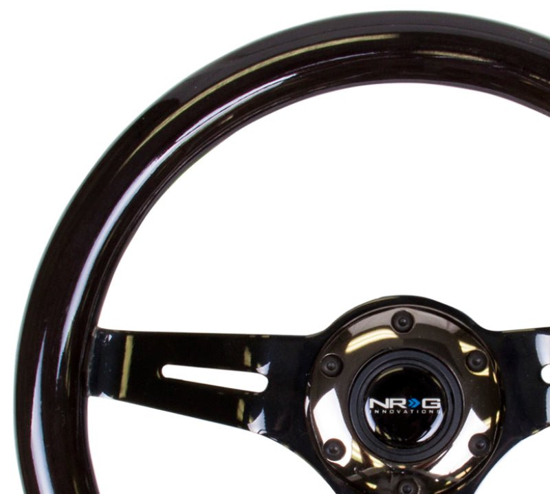 NRG Classic Wood Grain Steering Wheel (310mm) Black w/Black Chrome 3 - Spoke Center - My Store