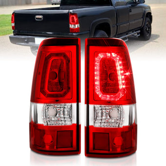 compare product ANZO 2003-2006 Chevy Silverado 1500 LED Taillights Plank Style Chrome With Red/Clear Lens