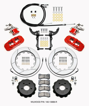 compare product Wilwood AERO4 / MC4 Rear Kit 14.00 Red 15-23 Mustang w/Lines & Cables